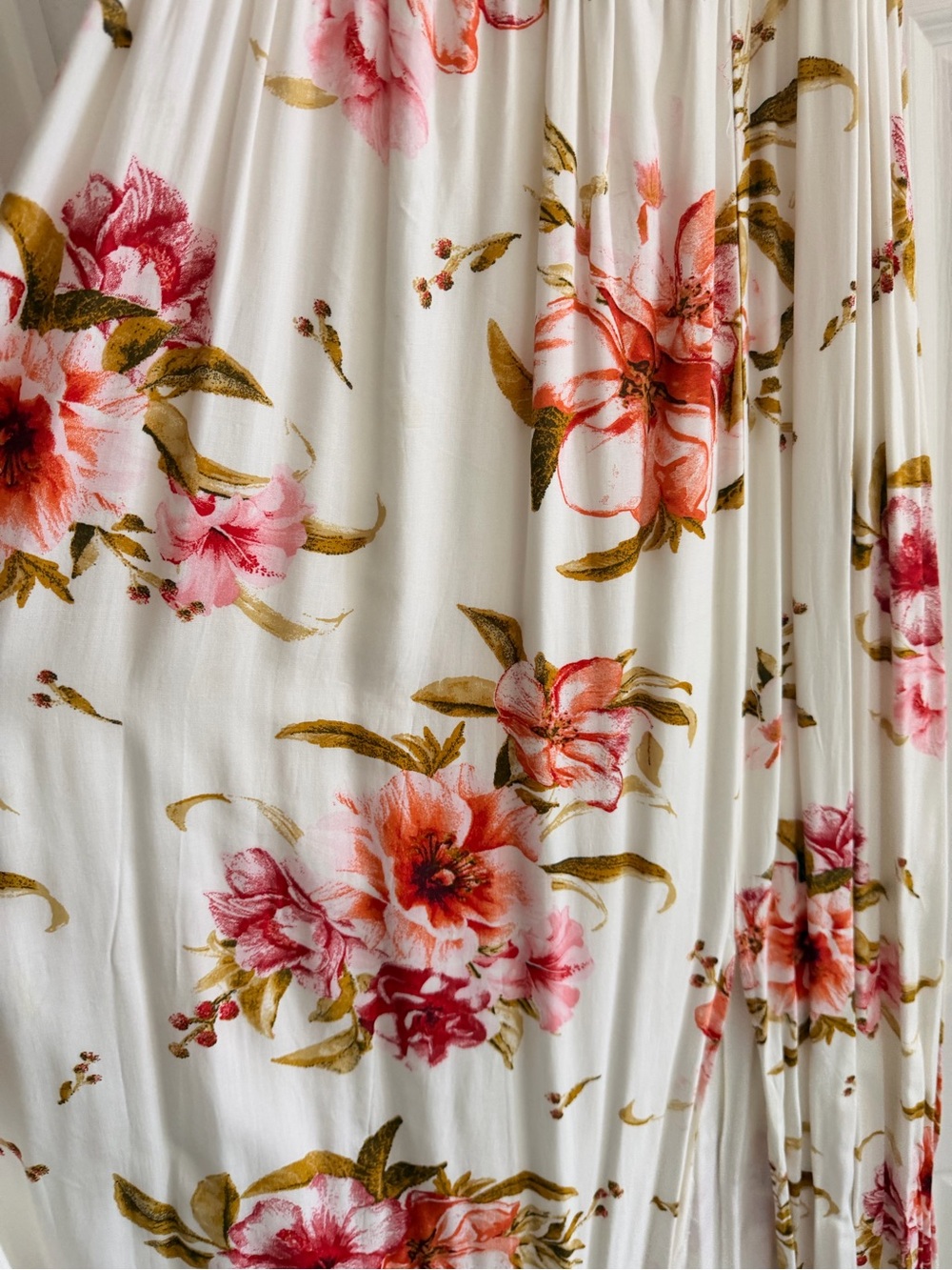 Grand stage - -Shoulder White Floral Maxi Dress with Pink & Orange Blooms - Picture 5 of 7